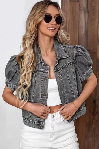 Puff Sleeve Crop Denim Jacket