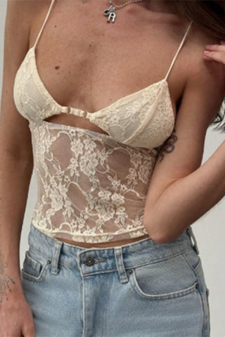 Lace Cutout Sheer Tank