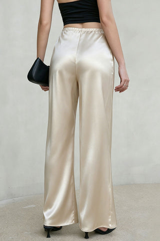 Satin Drawstring Wide-Leg Casual Pants
