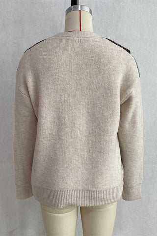 Argyle Knit V-Neck Button-Front Cardigan
