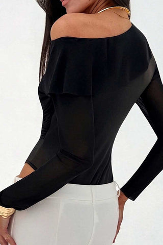 One-Shoulder Ruched Long Sleeve Bodysuit