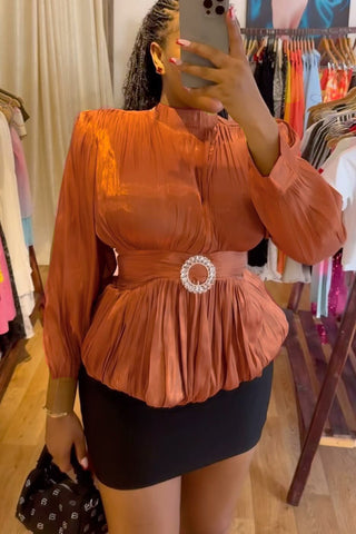 Elegant Pleated Blouse with Belt