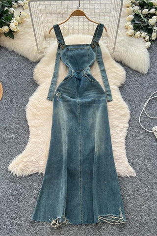 Distressed Denim Overall Dress