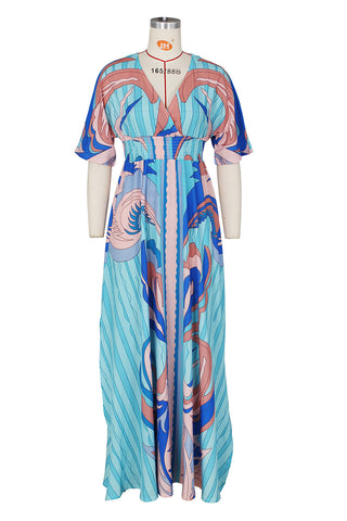 Flowing Abstract Print Maxi Dress