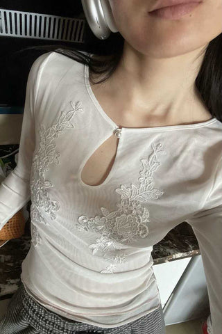 Keyhole Lace Accent Blouse