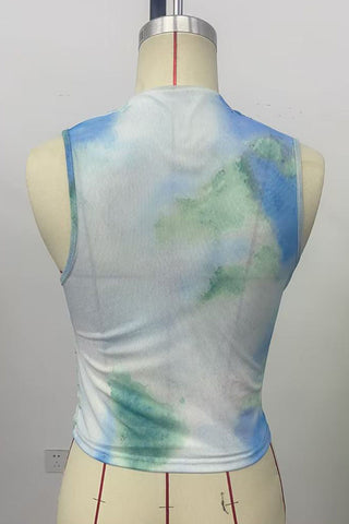 Tie-Dye Mock Neck Sleeveless Tank
