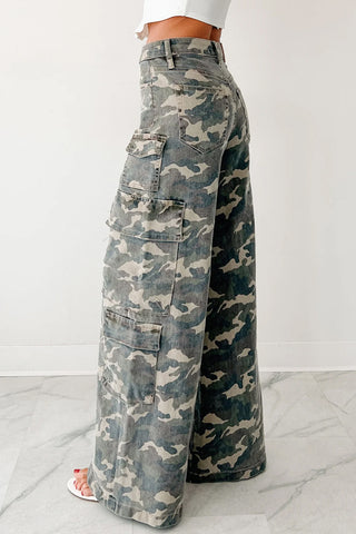 Camo Wide-Leg Cargo Pants