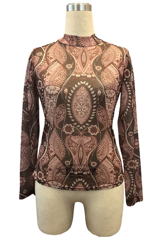 Paisley Print Mock Neck Blouse