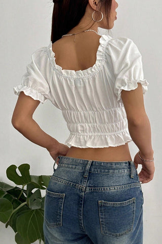 Ruffle-Trim Shirred Blouse