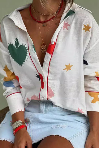 Graphic Print Button-Up Shirt