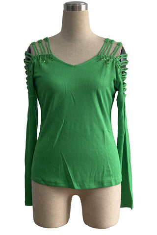 Strappy Embellished Shoulder T-Shirt