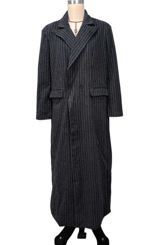 Striped Notched Collar Longline Blazer
