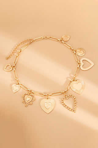 Multi-Charm Heart Pendant Chain Necklace