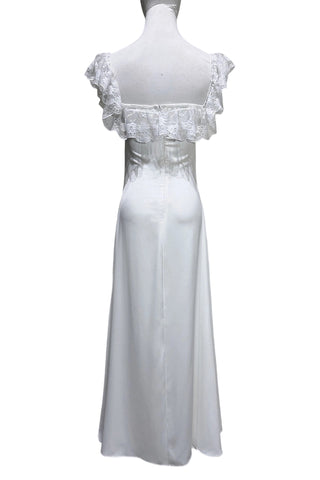 Lace Ruffle Off-Shoulder Satin Midi Dress