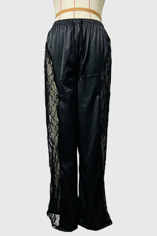 Lace Panel Drawstring Casual Pants