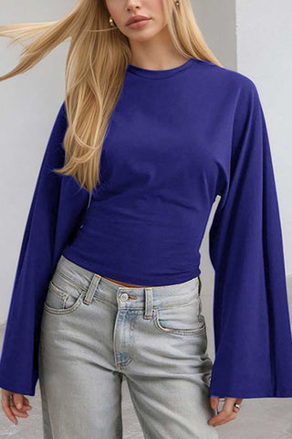 Long Sleeve Bell Sleeve Crew Neck Crop Top