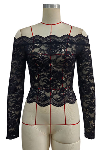Floral Lace Off-Shoulder Long Sleeve Blouse