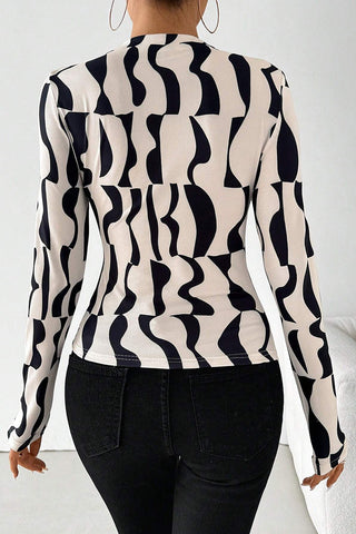 Abstract Pattern Long-Sleeve Blouse