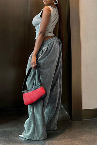 Elastic Waist Wide-Leg Casual Pants
