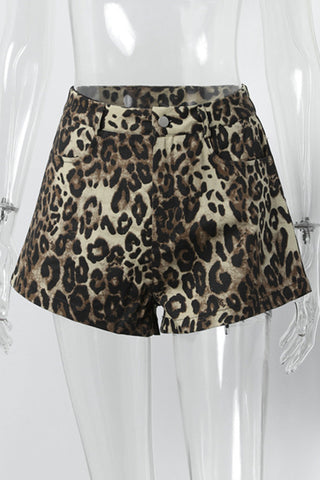 High-Waist Leopard Print Casual Shorts