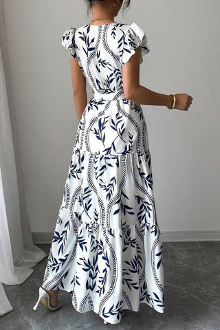 V-Neck Floral Casual Maxi Dress