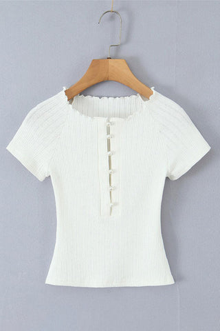 Scalloped Button Knit Tee