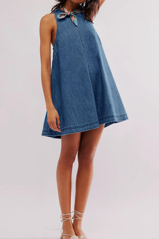 Open-Back Denim Swing Dress