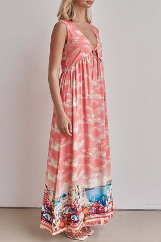 Santorini Print Casual Maxi Dress