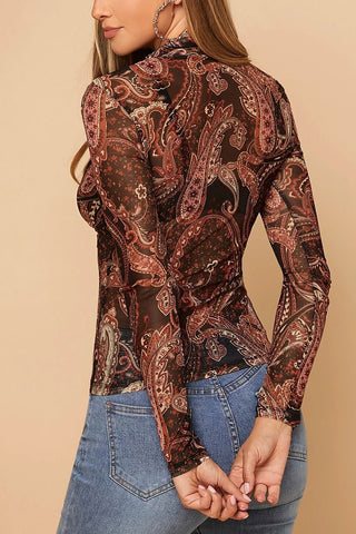 Paisley Print Mock Neck Blouse