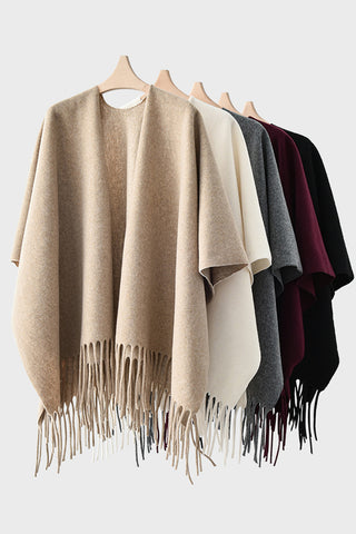 Fringe-Trim Open Front Poncho