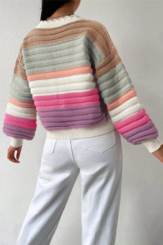 Striped Button-Front Cardigan Sweater