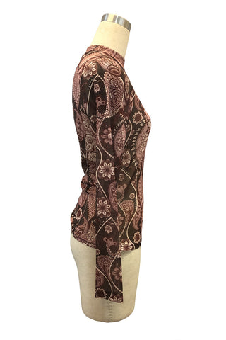 Paisley Print Mock Neck Blouse