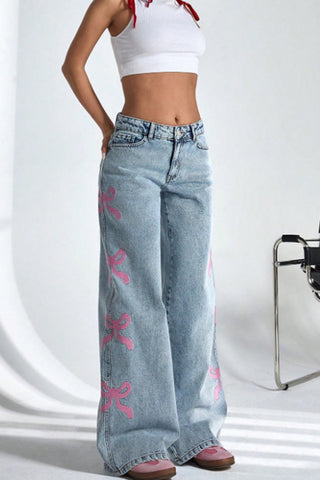Bow-Detail Wide Leg Jeans