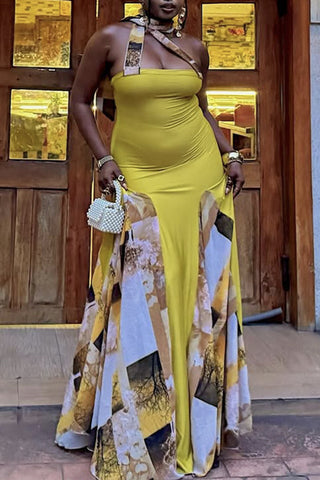 Halter-Neck Abstract Maxi Dress