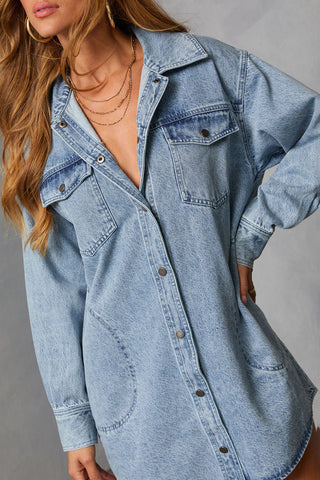 Oversized Button-Front Denim Shirt