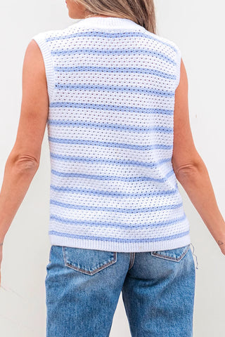 Striped Button-Front Cropped Tank Top