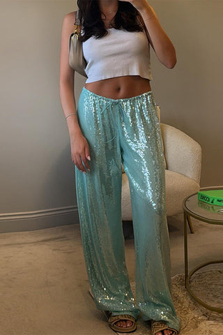 Sequin-Embellished Casual Pants