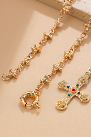 Floral Cross Pendant Y Necklace