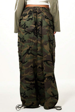 Rhinestone Camo Drawstring Cargo Pants