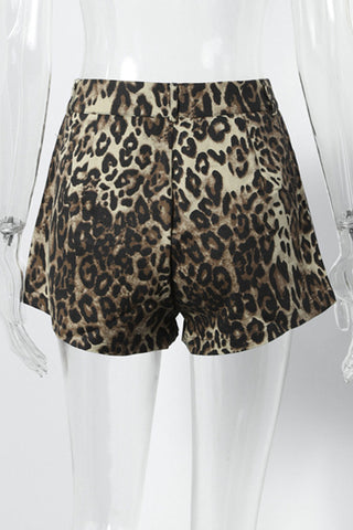 High-Waist Leopard Print Casual Shorts
