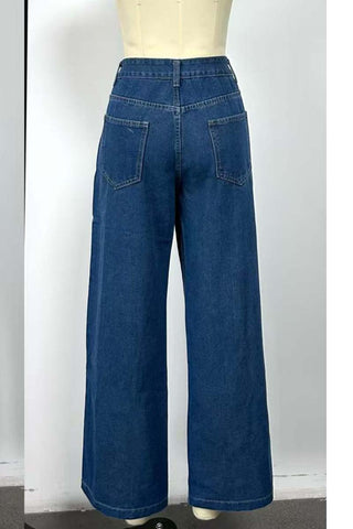 Button-Accent Wide Leg Jeans