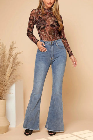 Paisley Print Mock Neck Blouse