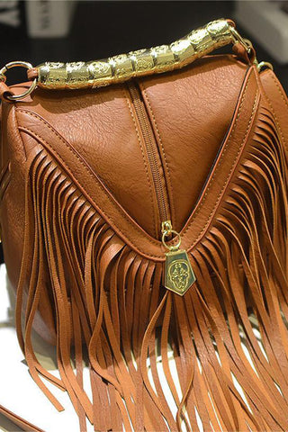 Fringe-Trimmed Bag with Embellished Handle