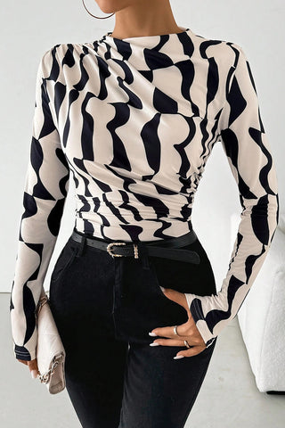 Abstract Pattern Long-Sleeve Blouse