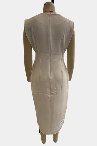 Button-Detail Slit Midi Dress