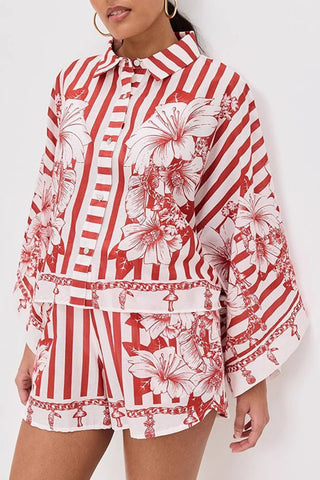 Striped Floral Short Set