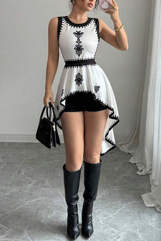 Patterned High-Low Tank Top