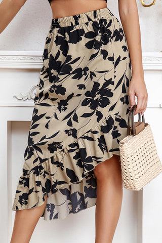 Floral Ruffled Midi Skirt