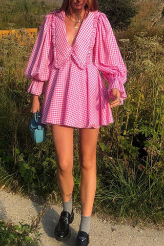 V-Neck Ruffled Casual Dress