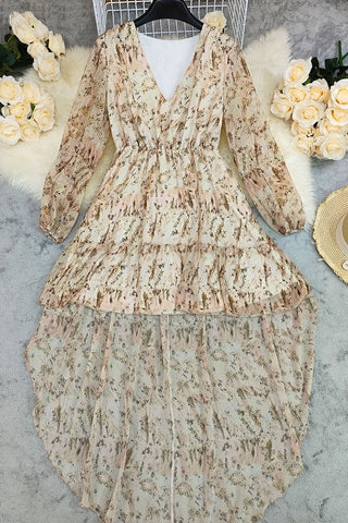 V-Neck Floral Ruffle Dress